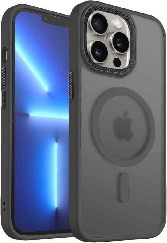 iPhone 15 pro Magnetic Matte Case | Shock Proof Design & Ring Camera Protection | Magsafe Wireless Charging case for Apple iPhone 15 pro | Sleek Hard Crystal Cover - Black (Matte - Back)