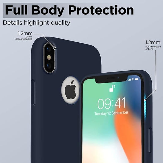 Back Cover | Full Camera Protection | Raised Edges | Super Soft Silicone | Bumper Case for iPhone X/Xs (Dark Blue)