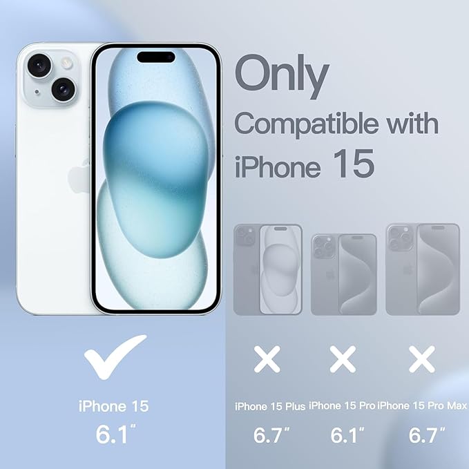 iPhone 15 Case 6.1, Slim Liquid Silicone Case 3 Layers Full Covered Soft Gel Rubber Phone Case Protective Cover 6.1 Inch (Mist Blue)