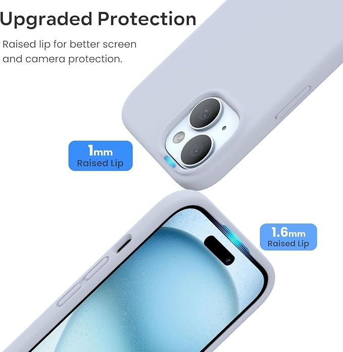 iPhone 15 Case 6.1, Slim Liquid Silicone Case 3 Layers Full Covered Soft Gel Rubber Phone Case Protective Cover 6.1 Inch (Mist Blue)