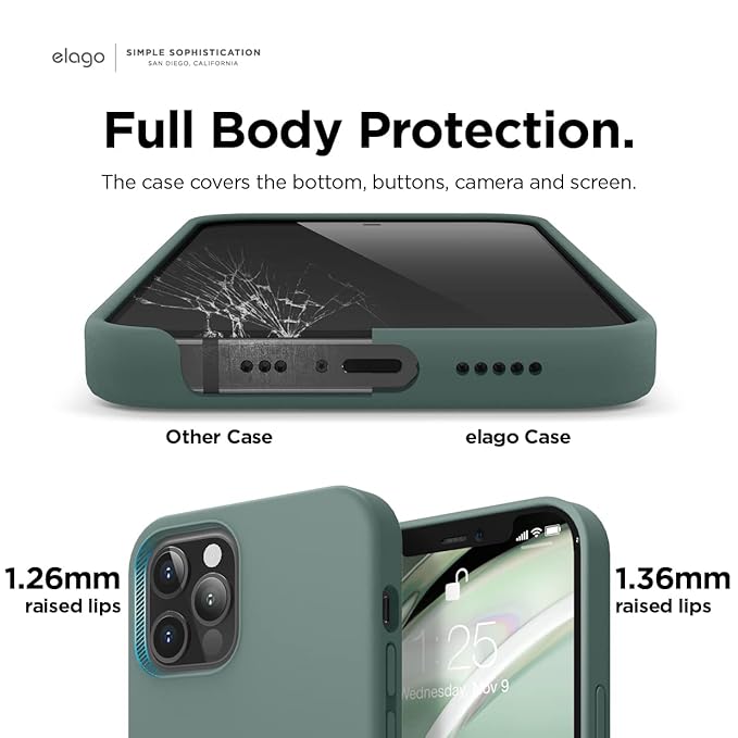 silicone Case Compatible with iPhone 12 Case and Compatible with iPhone 12 Pro Case - Full Body Protection (Screen & Camera Protection) (Midnight Green)