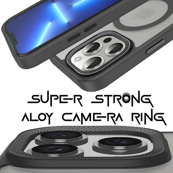 iPhone 15 pro Magnetic Matte Case | Shock Proof Design & Ring Camera Protection | Magsafe Wireless Charging case for Apple iPhone 15 pro | Sleek Hard Crystal Cover - Black (Matte - Back)
