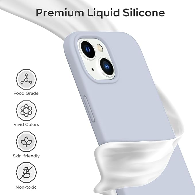 iPhone 15 Case 6.1, Slim Liquid Silicone Case 3 Layers Full Covered Soft Gel Rubber Phone Case Protective Cover 6.1 Inch (Mist Blue)