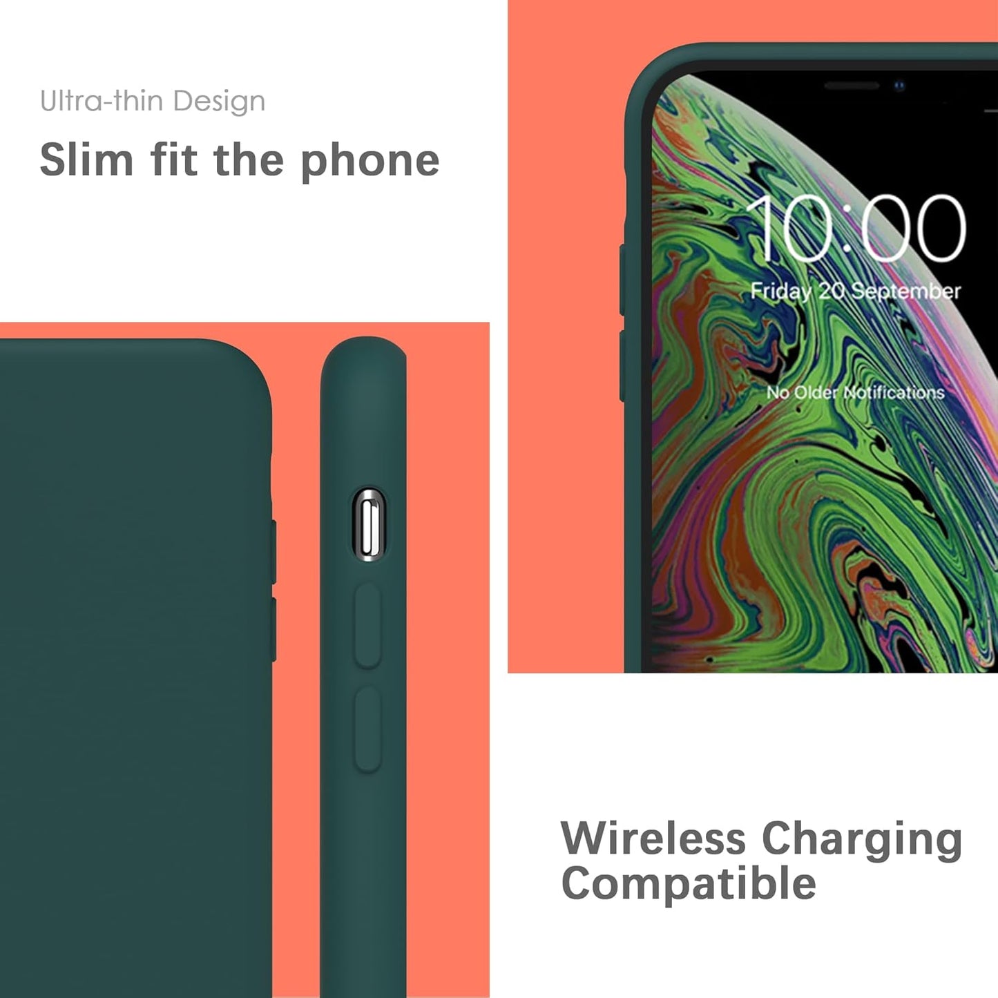 Silicone Back Case for iPhone X/XS, Soft-Touch Phone Back Cover for Apple iPhone X/XS - Dark Green
