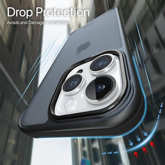 Back Cover Case for iPhone 15 Pro Metal Frame Camera Bump Shockproof Scratch Resistant Slim Thin Military-Grade Protection- Black