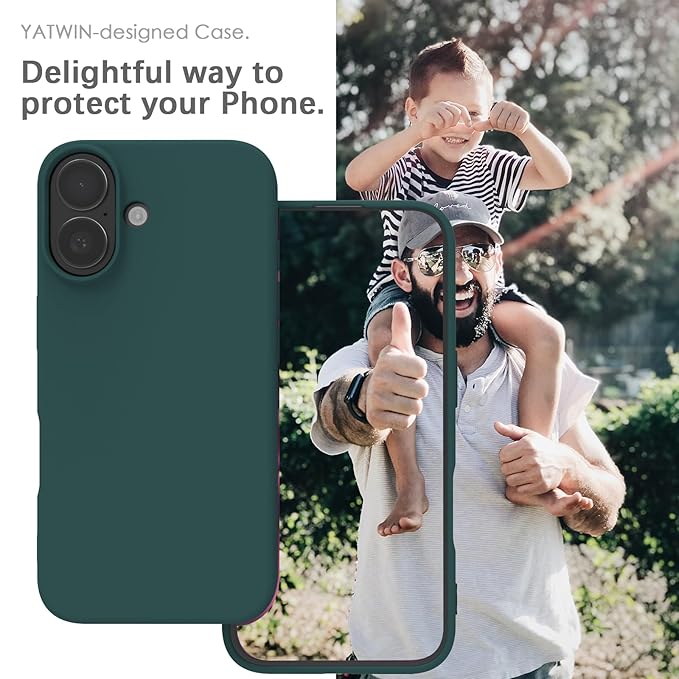 Silicone Back Case for iPhone 16, Soft-Touch Phone Back Cover for Apple iPhone 16 - Dark Green