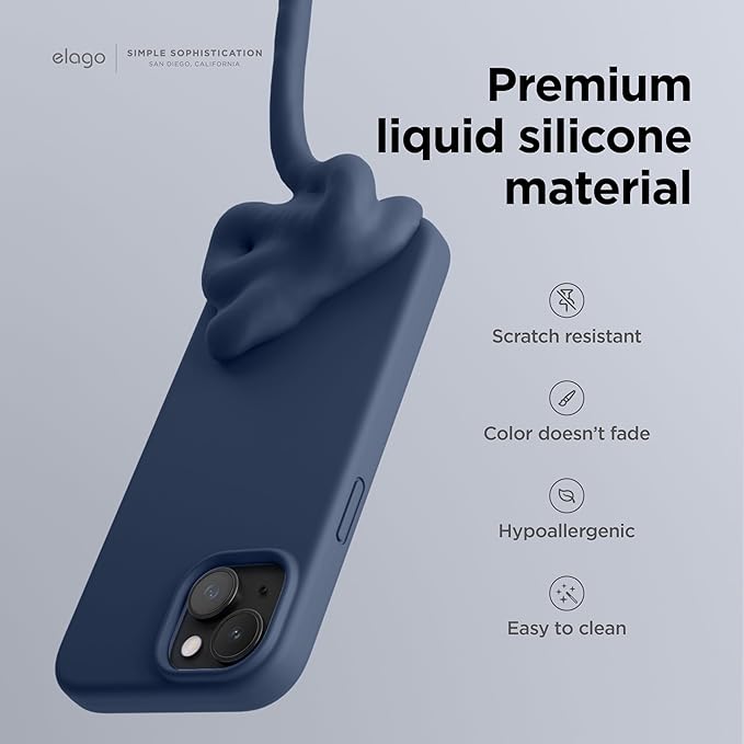 iPhone 15 Case, Liquid Silicone Case, Full Body Protective Cover, Shockproof, Slim Phone Case, Anti-Scratch Soft Microfiber Lining, 6.1 inch (Jean Indigo)