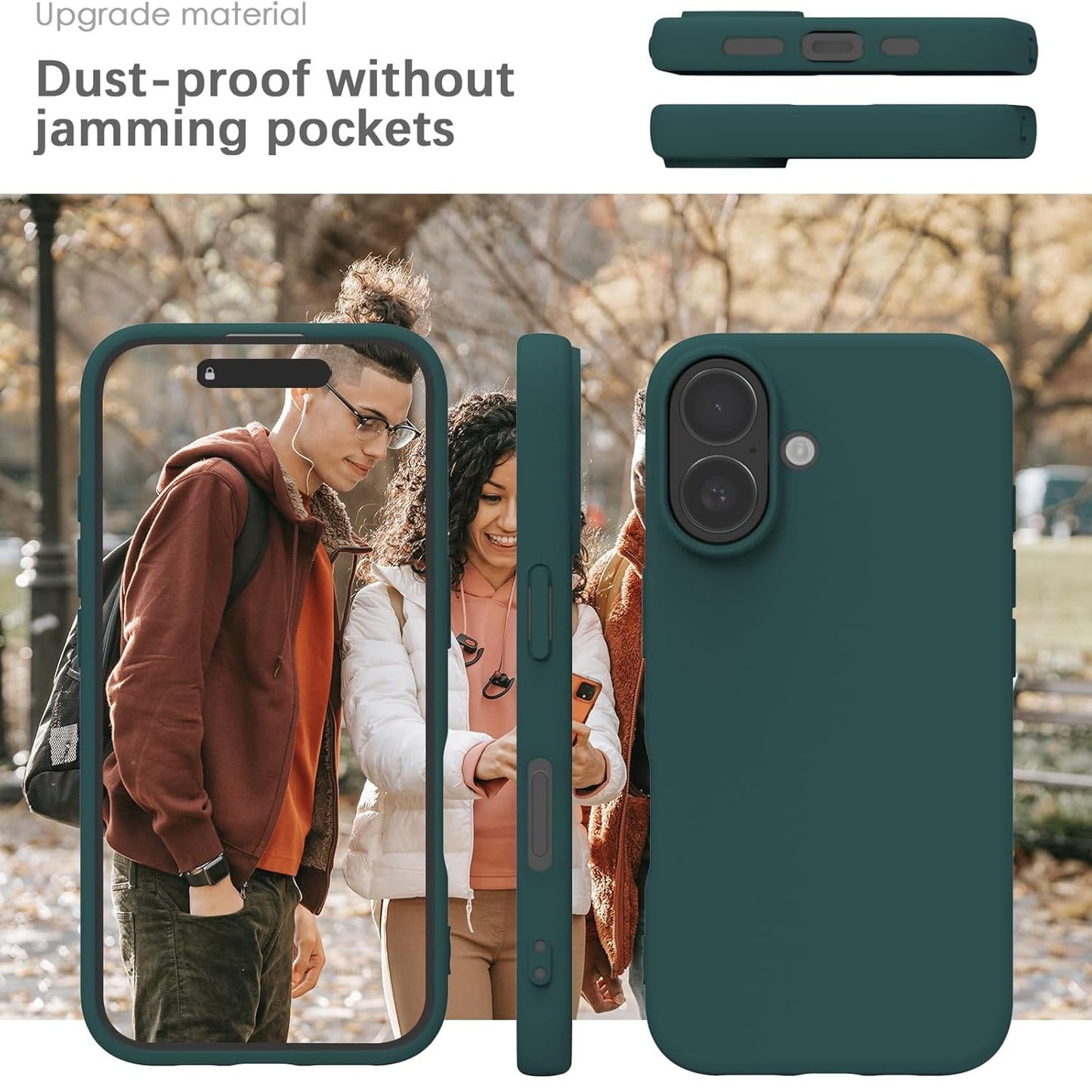 Silicone Back Case for iPhone 16, Soft-Touch Phone Back Cover for Apple iPhone 16 - Dark Green