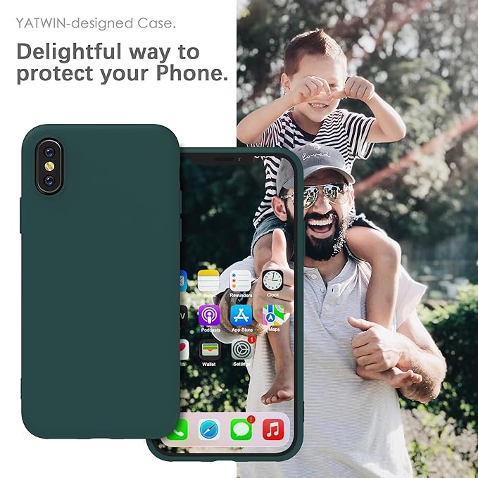 Silicone Back Case for iPhone X/XS, Soft-Touch Phone Back Cover for Apple iPhone X/XS - Dark Green