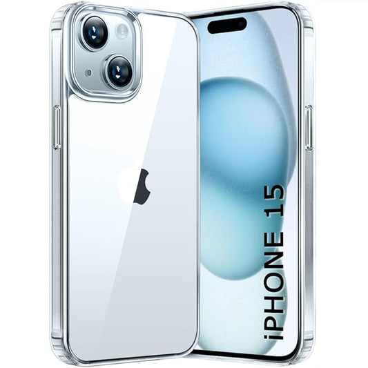 Hybrid Shockproof Back Cover Case for iPhone 15 | Camera Protection Bump | Hard Back Cover Case for iPhone 15 (PC & TPU, Crystal Clear Back, Transparent Sides)