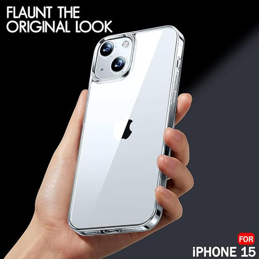 Hybrid Shockproof Back Cover Case for iPhone 15 | Camera Protection Bump | Hard Back Cover Case for iPhone 15 (PC & TPU, Crystal Clear Back, Transparent Sides)