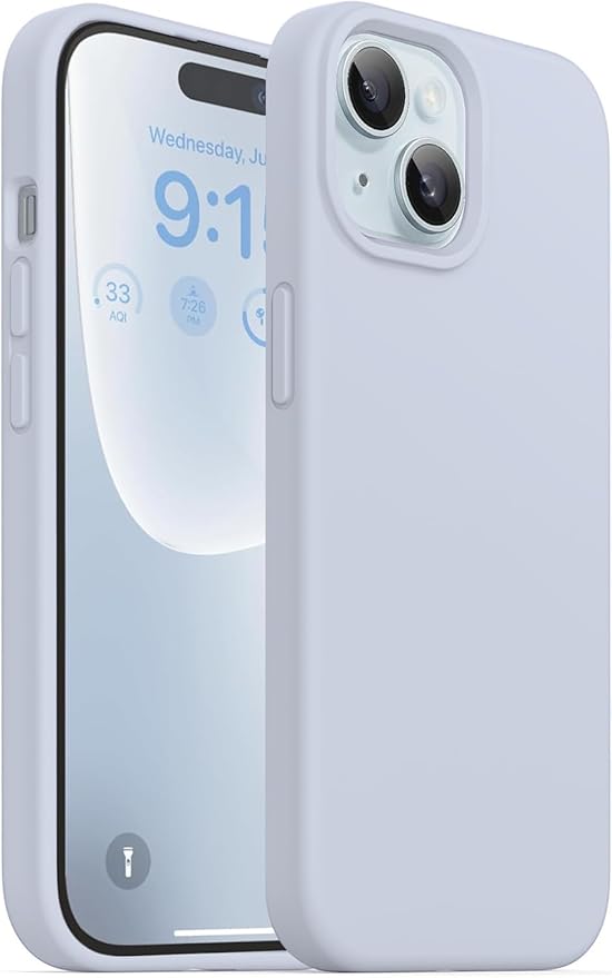 iPhone 15 Case 6.1, Slim Liquid Silicone Case 3 Layers Full Covered Soft Gel Rubber Phone Case Protective Cover 6.1 Inch (Mist Blue)