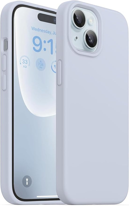 iPhone 15 Case 6.1, Slim Liquid Silicone Case 3 Layers Full Covered Soft Gel Rubber Phone Case Protective Cover 6.1 Inch (Mist Blue)