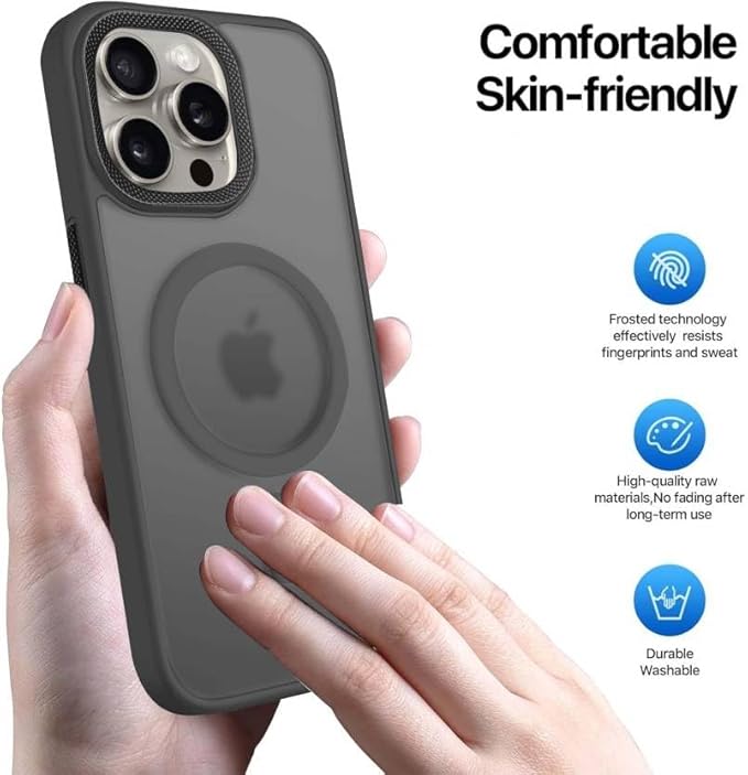 iPhone 15 pro Magnetic Matte Case | Shock Proof Design & Ring Camera Protection | Magsafe Wireless Charging case for Apple iPhone 15 pro | Sleek Hard Crystal Cover - Black (Matte - Back)