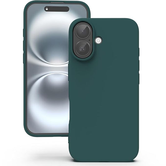 Silicone Back Case for iPhone 16, Soft-Touch Phone Back Cover for Apple iPhone 16 - Dark Green