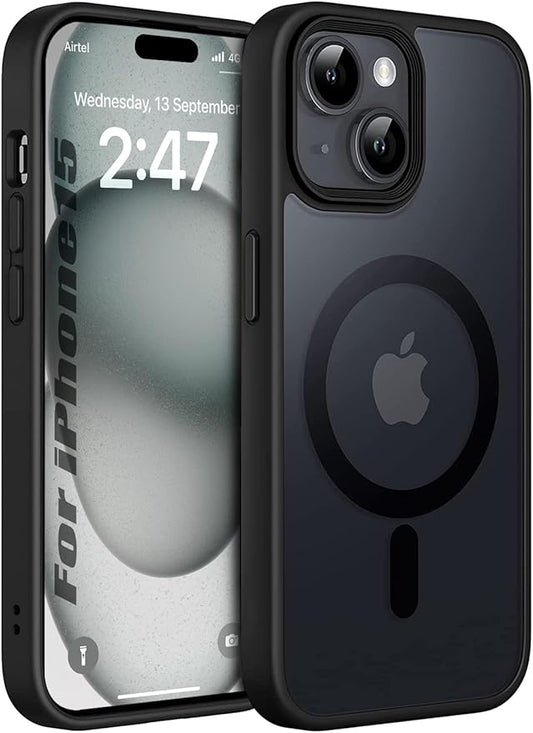 Back Cover Case Compatible with Mag-Safe Designed for iPhone 15 | Ultra Hybrid Camera Bump Protection, Black
