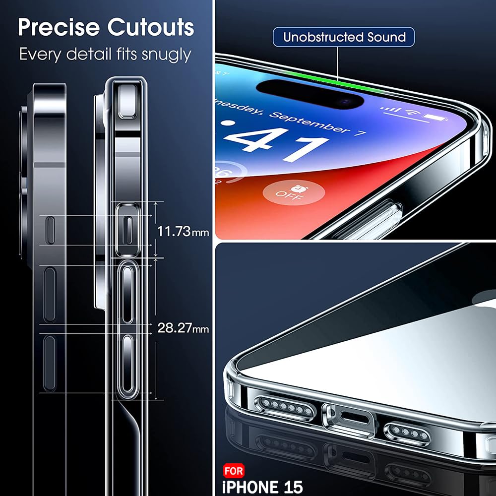 Hybrid Shockproof Back Cover Case for iPhone 15 | Camera Protection Bump | Hard Back Cover Case for iPhone 15 (PC & TPU, Crystal Clear Back, Transparent Sides)