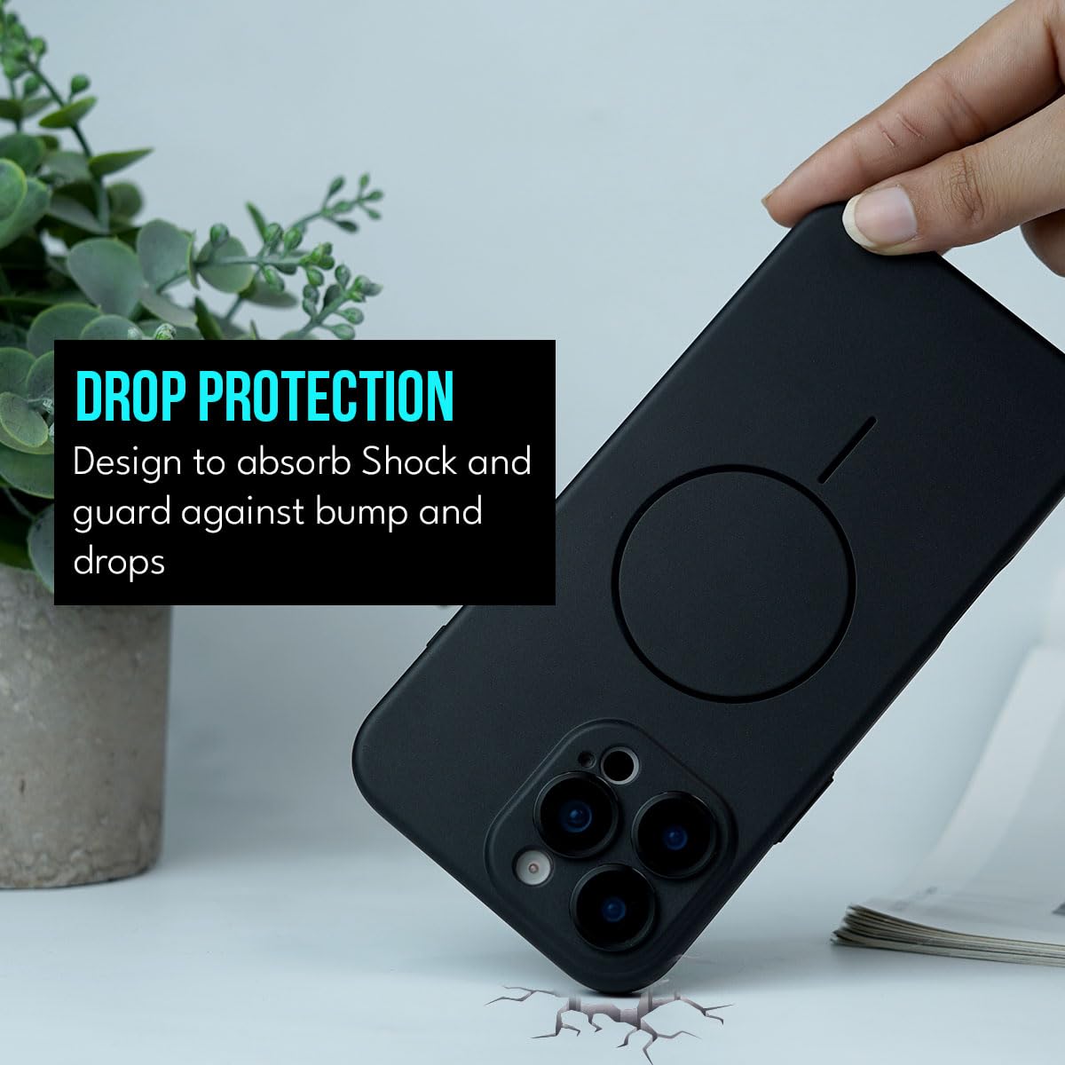 Back Cover Case for iPhone 14 Pro Shockproof Protective Smooth Fit Mag-Safe Lens Case for Men & Boys(Black)
