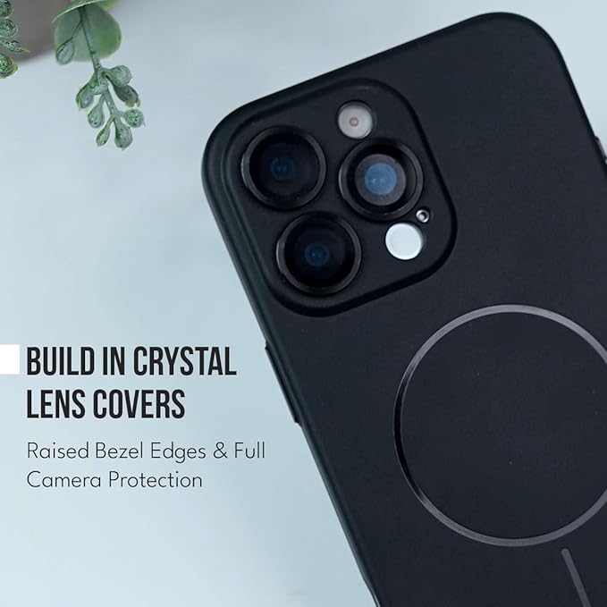 Back Cover Case for iPhone 14 Pro Shockproof Protective Smooth Fit Mag-Safe Lens Case for Men & Boys(Black)
