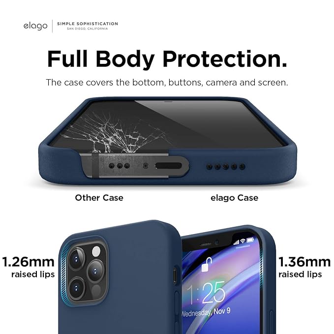 Silicone Case Compatible For iPhone 12 Case and Compatible For iPhone 12 Pro Case - Full Body Protection (Screen & Camera Protection) (Jean Indigo)