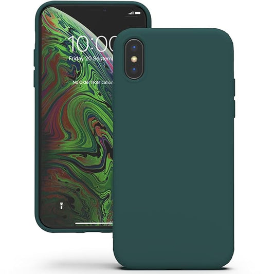 Silicone Back Case for iPhone X/XS, Soft-Touch Phone Back Cover for Apple iPhone X/XS - Dark Green