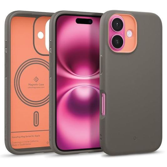 Phone 16 Case [Soft & Dust Free Material] Magnetic Military Grade Drop Protection Back Cover Case for iPhone 16 (TPU and PC | Papaya Gray)