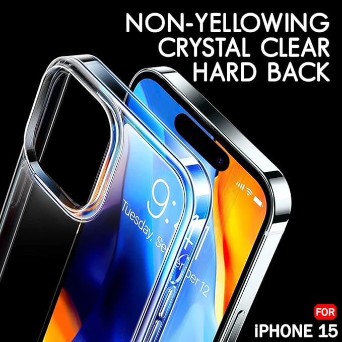 Hybrid Shockproof Back Cover Case for iPhone 15 | Camera Protection Bump | Hard Back Cover Case for iPhone 15 (PC & TPU, Crystal Clear Back, Transparent Sides)