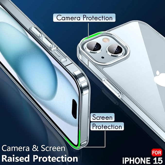 Hybrid Shockproof Back Cover Case for iPhone 15 | Camera Protection Bump | Hard Back Cover Case for iPhone 15 (PC & TPU, Crystal Clear Back, Transparent Sides)