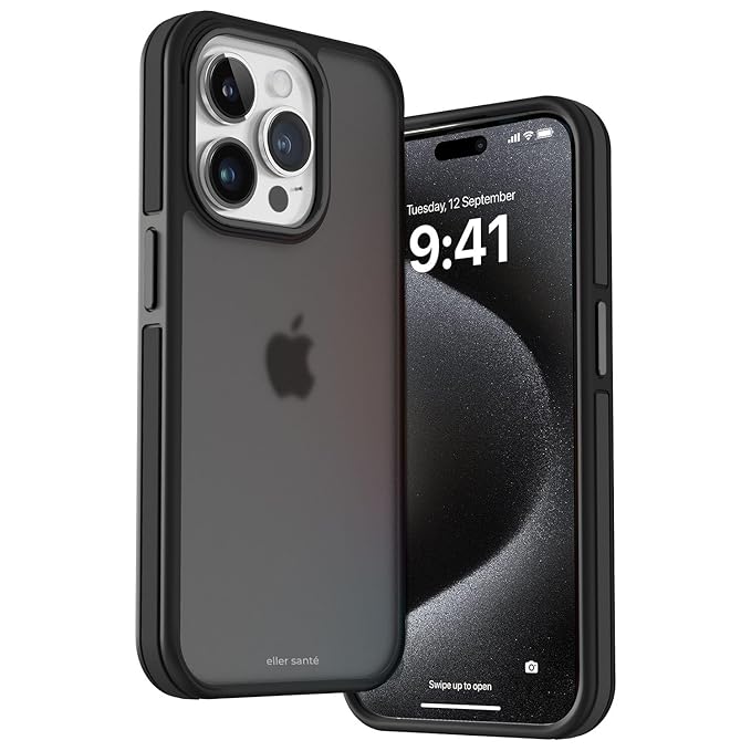 Back Cover Case for iPhone 15 Pro Metal Frame Camera Bump Shockproof Scratch Resistant Slim Thin Military-Grade Protection- Black