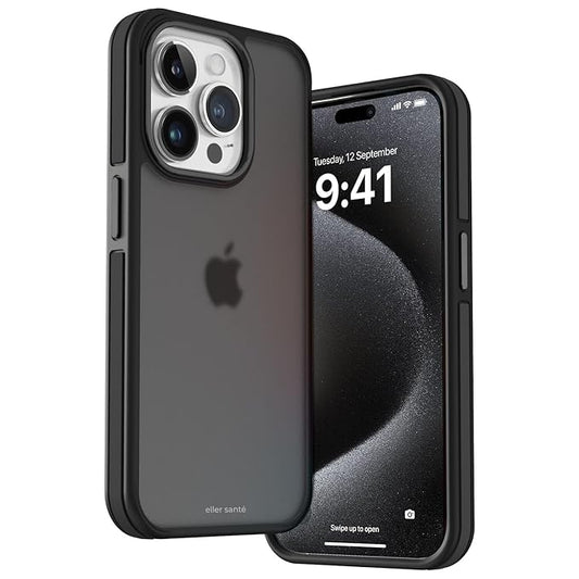 Back Cover Case for iPhone 15 Pro Metal Frame Camera Bump Shockproof Scratch Resistant Slim Thin Military-Grade Protection- Black