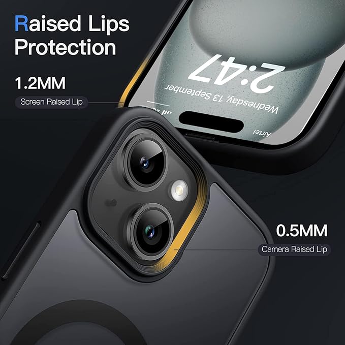 Back Cover Case Compatible with Mag-Safe Designed for iPhone 15 | Ultra Hybrid Camera Bump Protection, Black