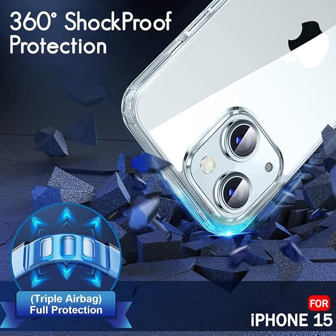 Hybrid Shockproof Back Cover Case for iPhone 15 | Camera Protection Bump | Hard Back Cover Case for iPhone 15 (PC & TPU, Crystal Clear Back, Transparent Sides)