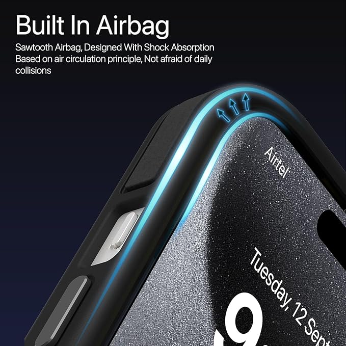 Back Cover Case for iPhone 15 Pro Metal Frame Camera Bump Shockproof Scratch Resistant Slim Thin Military-Grade Protection- Black