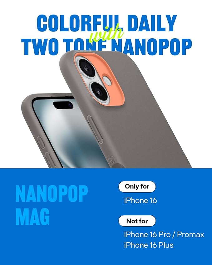 Phone 16 Case [Soft & Dust Free Material] Magnetic Military Grade Drop Protection Back Cover Case for iPhone 16 (TPU and PC | Papaya Gray)