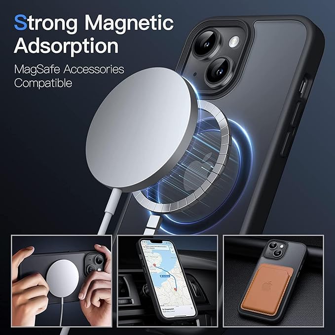 Back Cover Case Compatible with Mag-Safe Designed for iPhone 15 | Ultra Hybrid Camera Bump Protection, Black