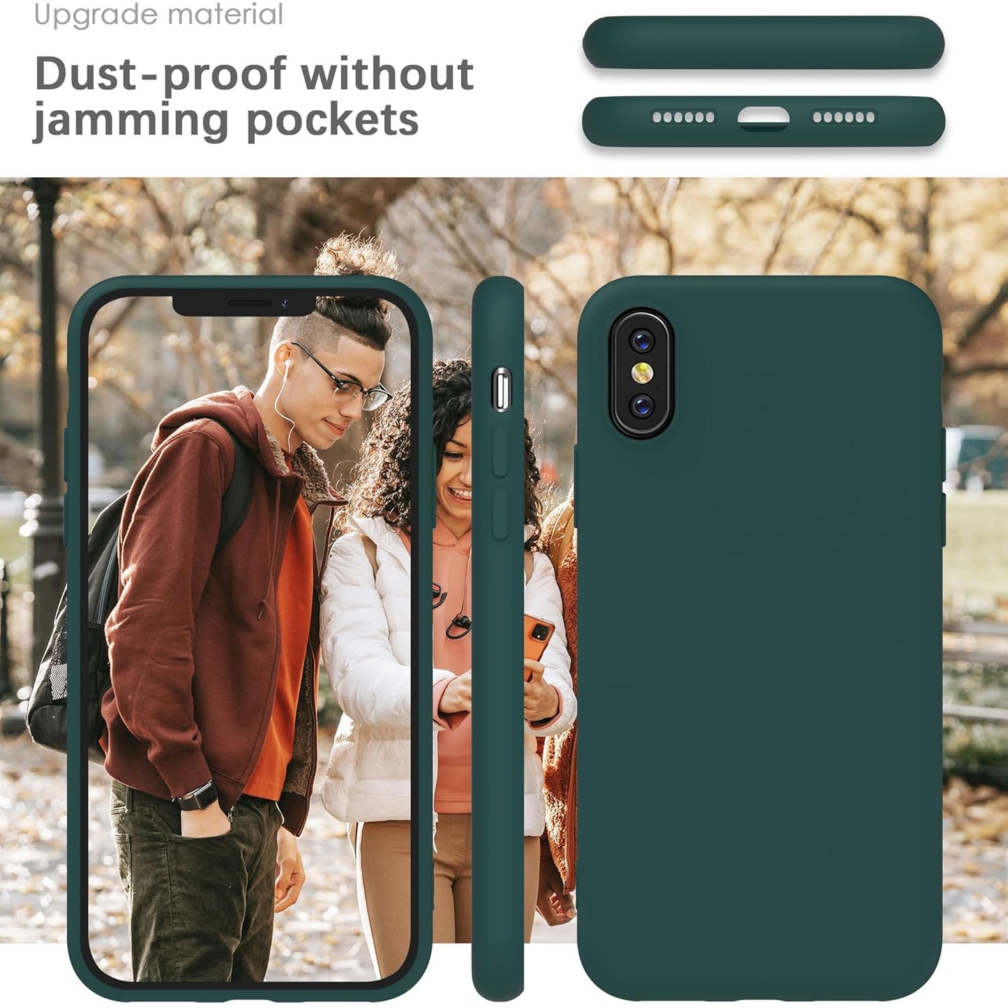 Silicone Back Case for iPhone X/XS, Soft-Touch Phone Back Cover for Apple iPhone X/XS - Dark Green